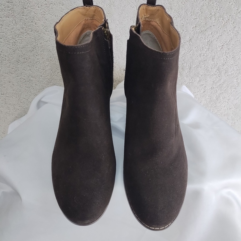 Lands’ End Women’s 10 Brown Suede Ankle Boots Side Zip Stacked Heel